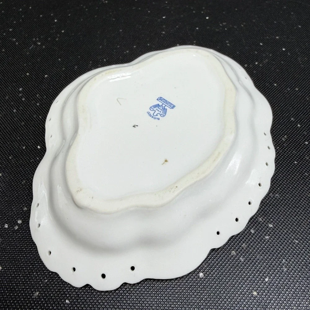 Aquincum Budapest Porcelain Trinket Dish Floral Gold Gilt Reticulated 5 Inch